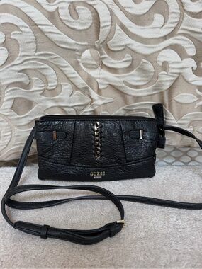 GUESS Black Faux Leather Triple Zip Crossbody Bag with Floral Lining